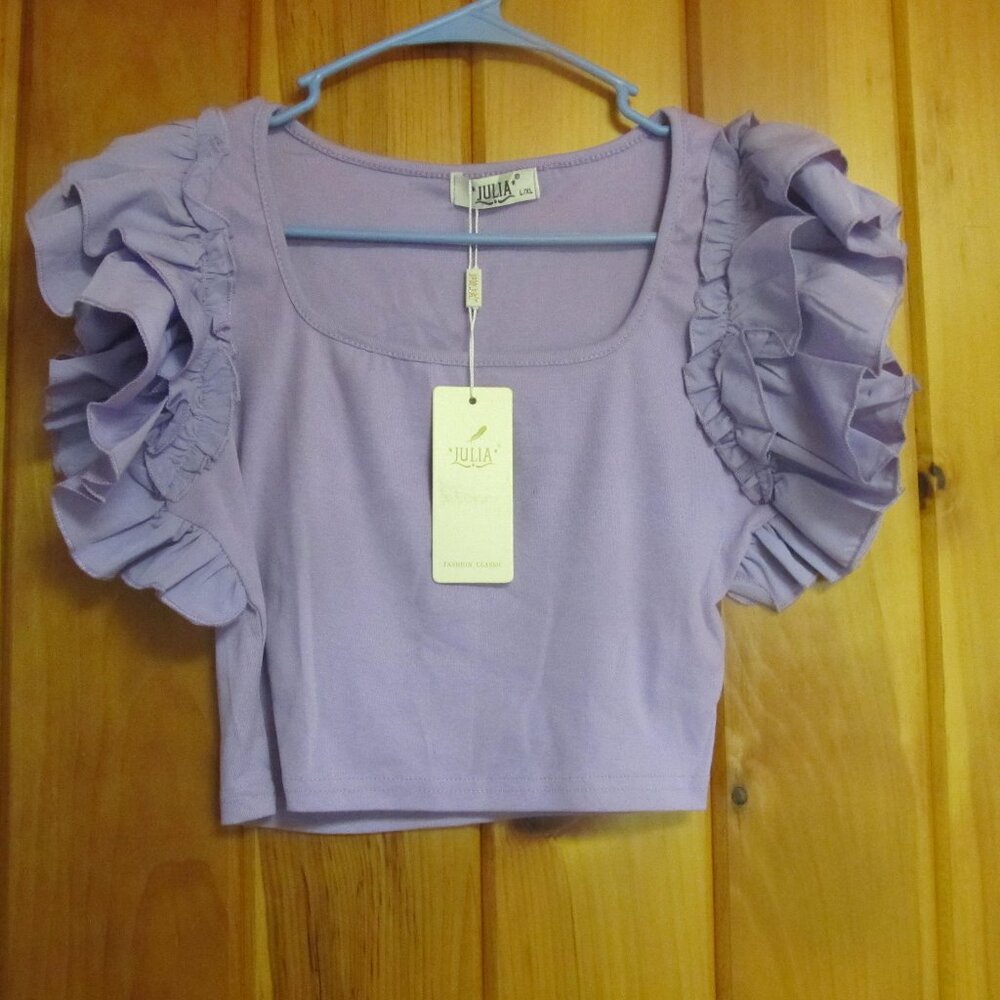 NWT Lavender Purple Crop Top Short Ruffle Sleeves sz L/XL Julia Crop Top sz L XL